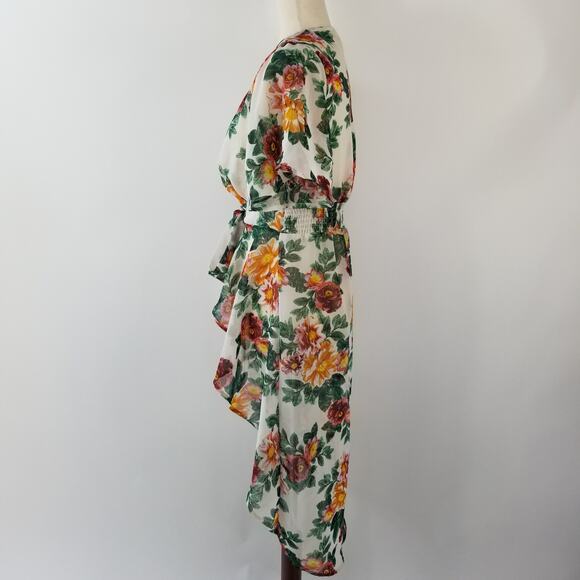 Live 4 Truth Kimono Red Green White Floral Sheer Tie Waist Robe Cover Up  Small - Picture 2 of 4